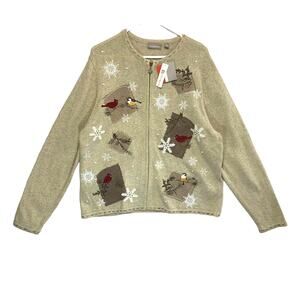 Croft & Barrow Bird Cardinal Holiday Sweater NWT Women's Size XL Embroidered